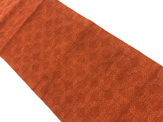 リサイクル　斜め格子模様織出し紬名古屋帯